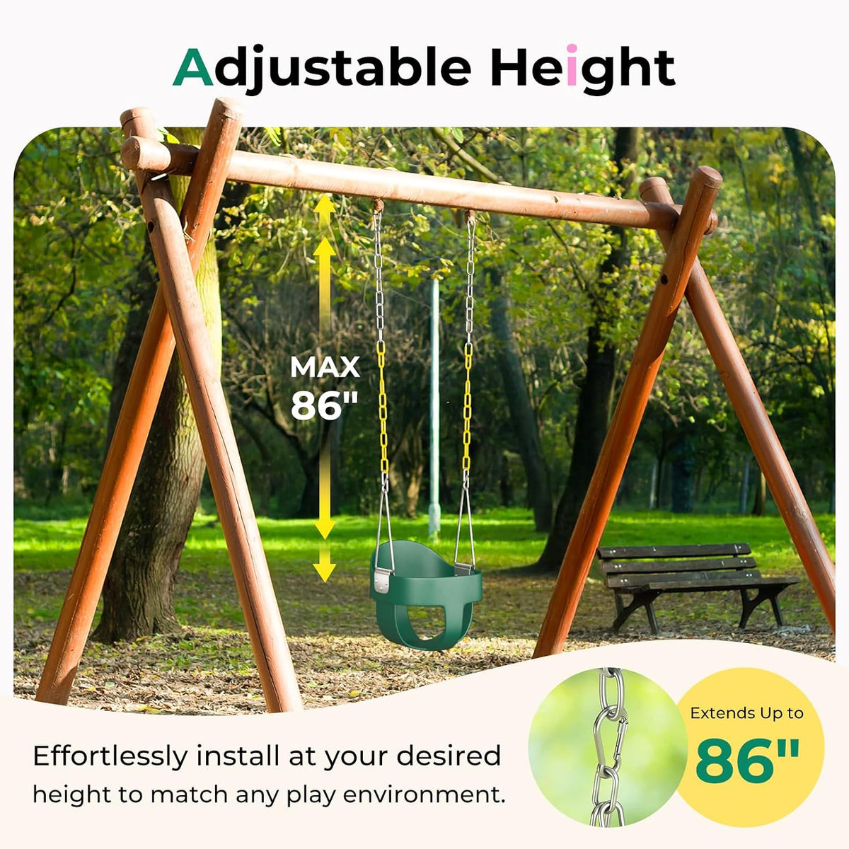 DECORLIFE Toddler Swing, Baby Swing Outdoor - Green - 1 Pack - image 4