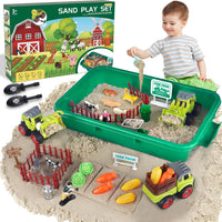 Aliex farm sensory bin with play sand, take-apart trucks and farm animals in a lidded box - view 2