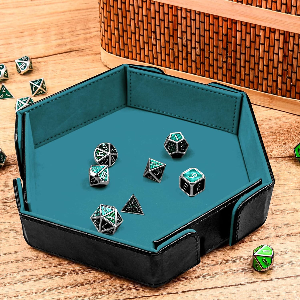 SIQUK magnetic folding hexagon dice tray in PU leather with velvet lining - view 20