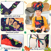 4Pcs Kids Apron and Chef Hat Set Gift for Girls Boys - Dinosaurs - image 3