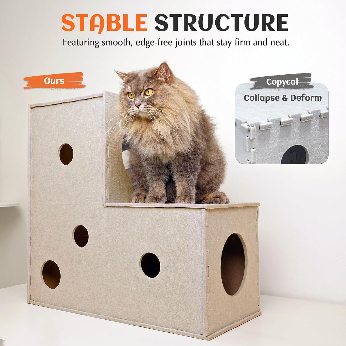 PETKARAY Cat Tunnel, Original Cat Hideaway Cave for Indoor Cats - L-shape Tunnel / Beige - image 4