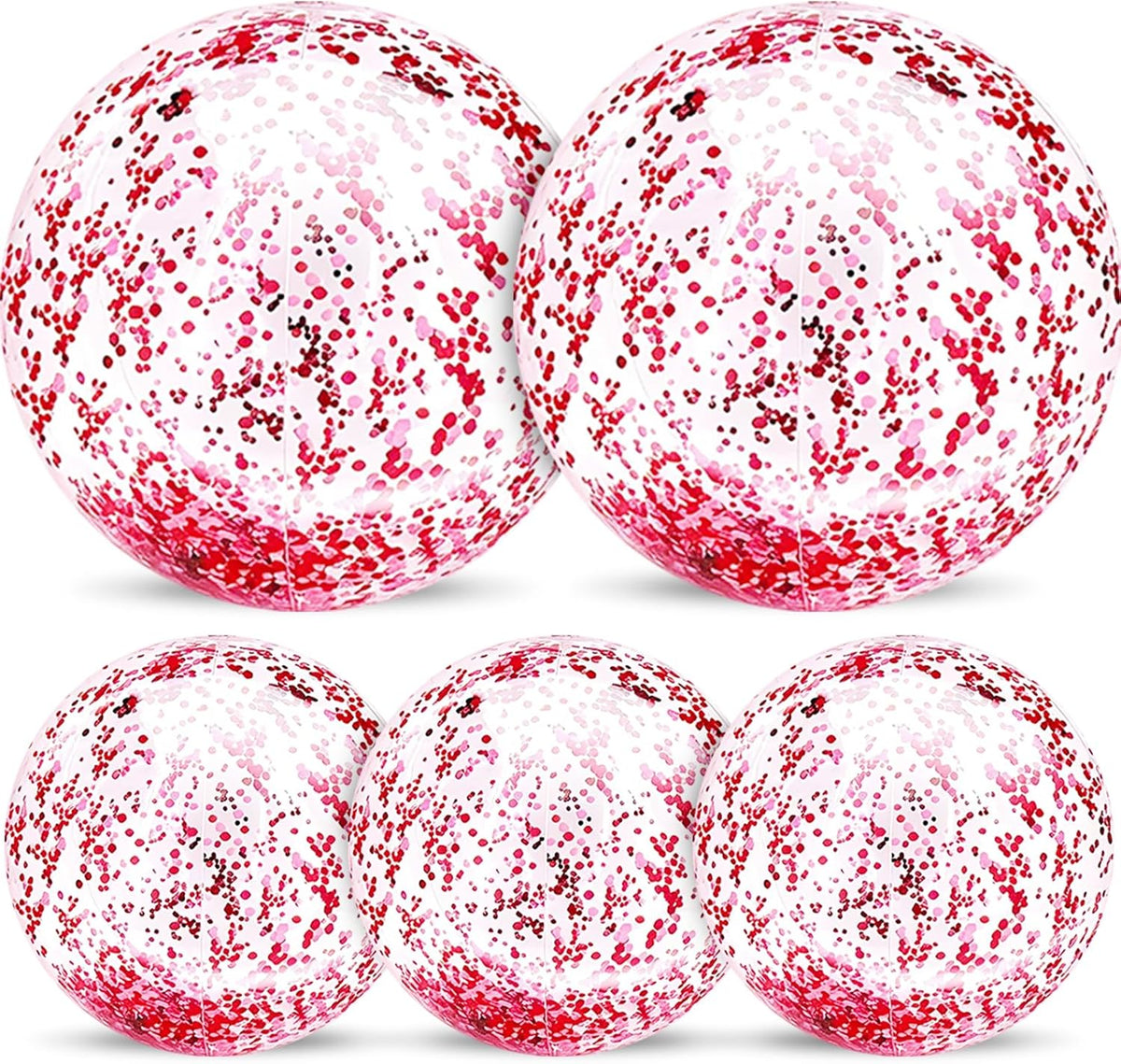 TURNMEON 5 Pack Sequins Beach Balls 16 Inch 24 Inch Pool Party - Pink / 2 pcs 24inch+3 pcs 16inch