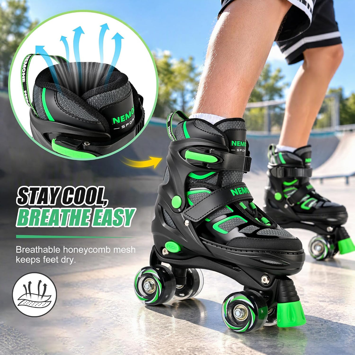 NEMONE Mermaid Adjustable Light up Roller Skates for Girls Boys – Fun for Kids & Family - B- Hero Quest / Large - Youth - image 4