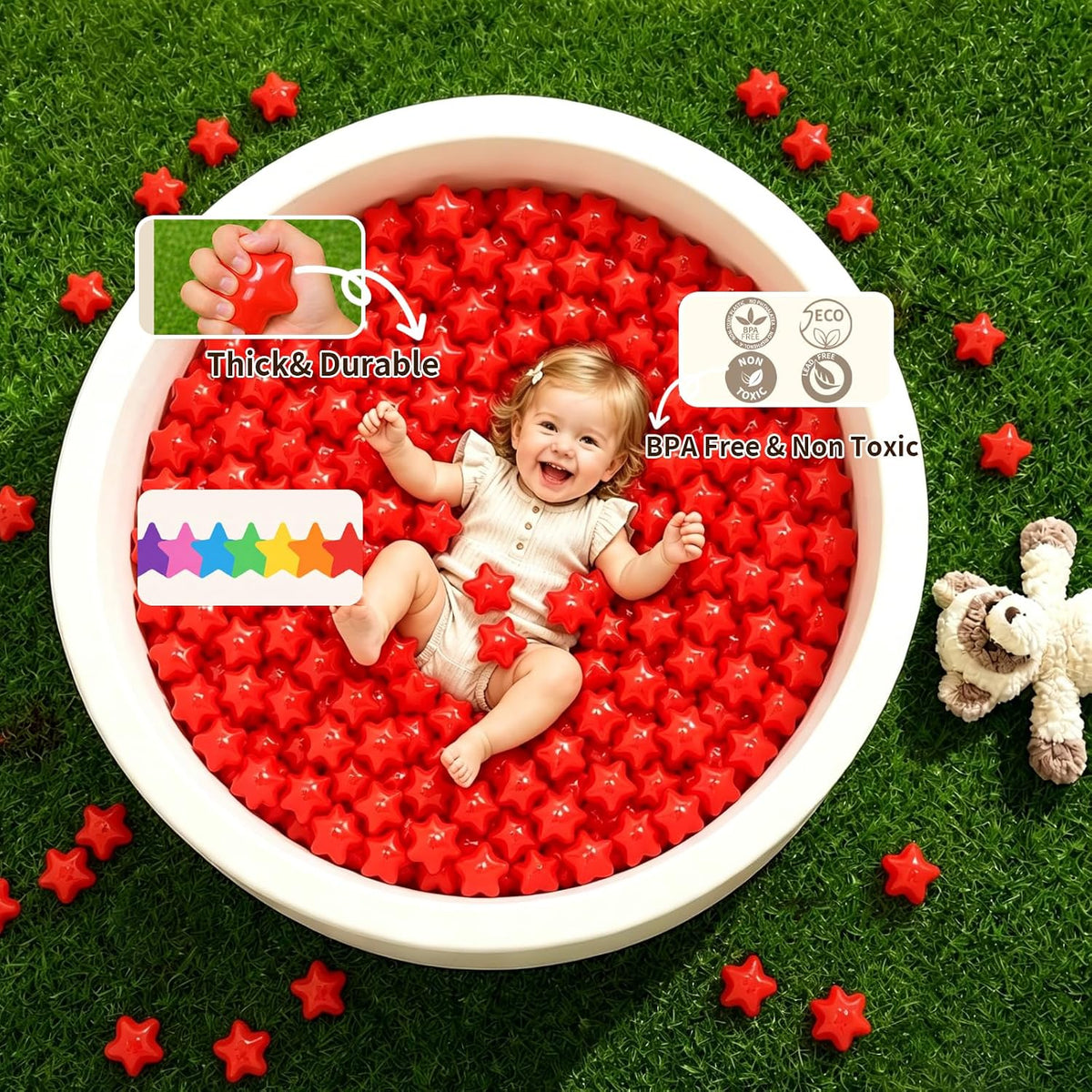 TRENDPLAY 100 star-shaped plastic ball pit balls in pearl gold with storage bag - view 12