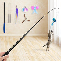 JXFUKAL Cat Toys - 2 in 1 Spring Cat Wand Toy with 2PCS Ultra-Long Cat Teaser, 4PCS Spring Steel - CAT WAND TOY SET