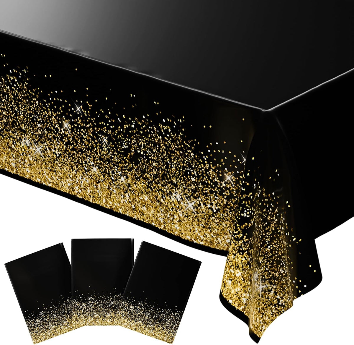 Stone Wall Table Covers, 54"x108" XL, Medieval Party Decorations - Black Gold (Pack of 3)