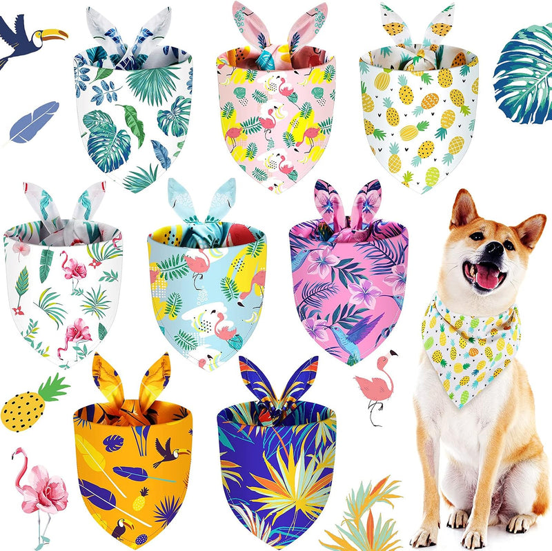 Frienda 8 Pcs Dog Bandanas Bulk Summer Triangle Pet Bandana Hawaiian