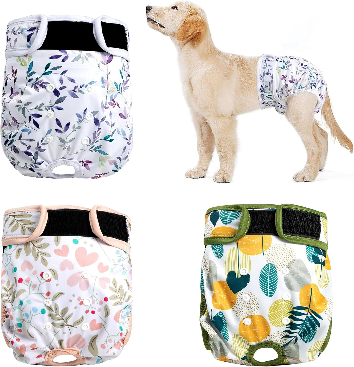 Reusable Dog Diapers Female Washable 3 Pack S Flowers for Heat – Essentials for Dogs - Dark Series / S(Newborn-11.5"Waist) / 3
