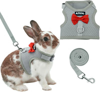 Breathable Bunny Harness and Leash Set with Cute Bow, Black S – Essentials for Small Pets - L / Grey