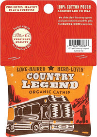 Blue Q Long-Haired, Herb-Lovin' Country Legend Catnip Cat Toy. Premium Organic Catnip Grown in The USA, 100% Cotton Pouches, Kitty Graphics Sure to Delight Every Cat-Keeper.