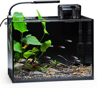 NICREW 2.5 Gallon Nano Nature Aquarium Kit, Ultra-Clear Rimless Desktop Fish Tank with Light, Filter, Gravel and Rock, Perfect for Small Fish, Shrimp, or Betta, Complete Version, Black