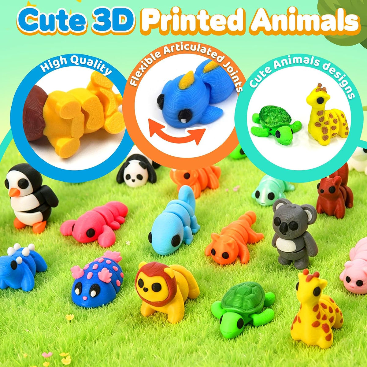 30Pcs 3D Printed Animals Set for Kids - Colorful 30pc - image 3
