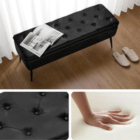 Leather Storage Ottoman Bench,End of Bed Bench for Living Room Bedroom Dinning Room Entryway,Mid-Century Modern,Faux Leather,with Steel Legs,Safety Hinges, Loads 660 lb (with Button, Black)