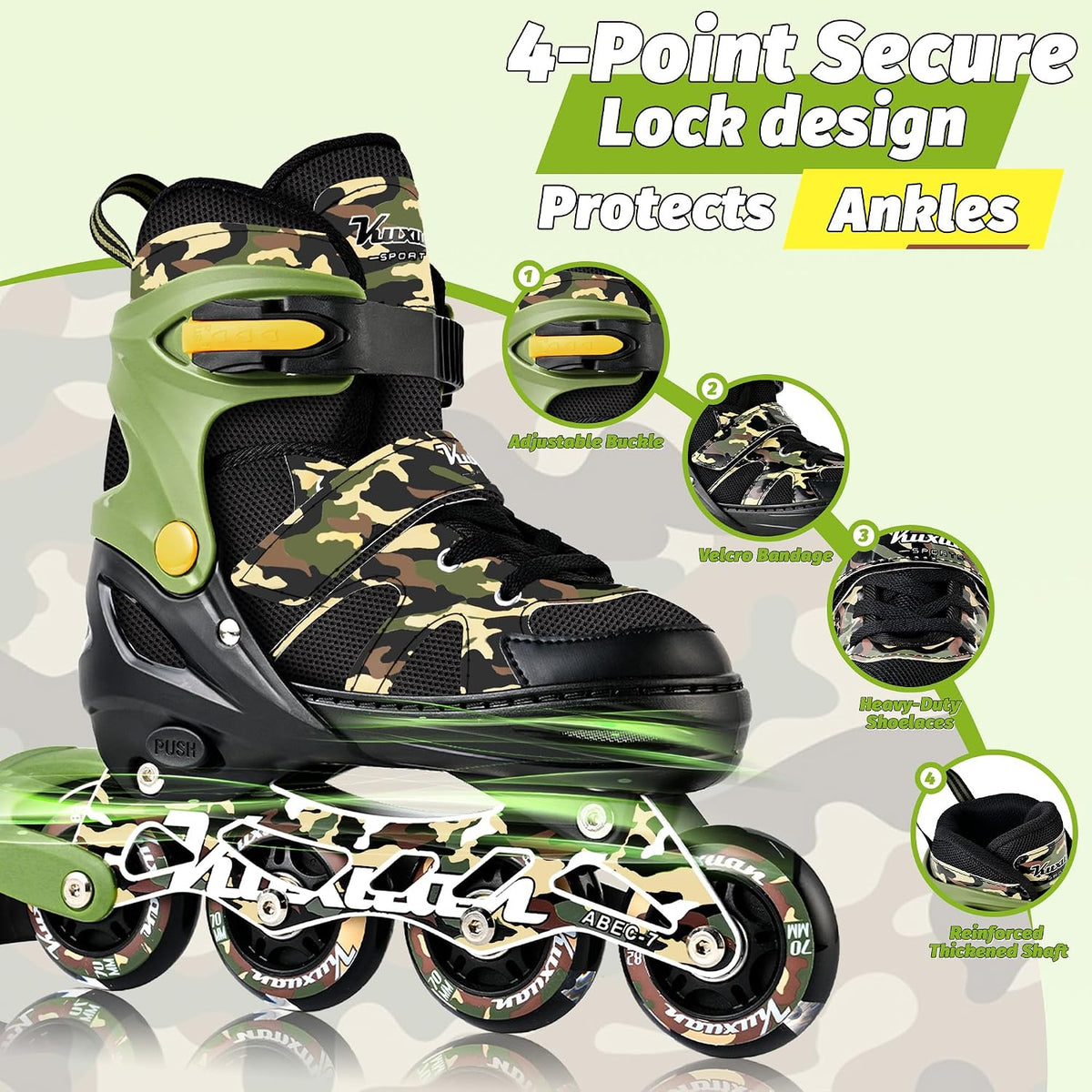 Kuxuan Boys Adjustable Inline Skates with Light up Wheels for Kids - Sand / Large(Kids 3-6 US) - image 2