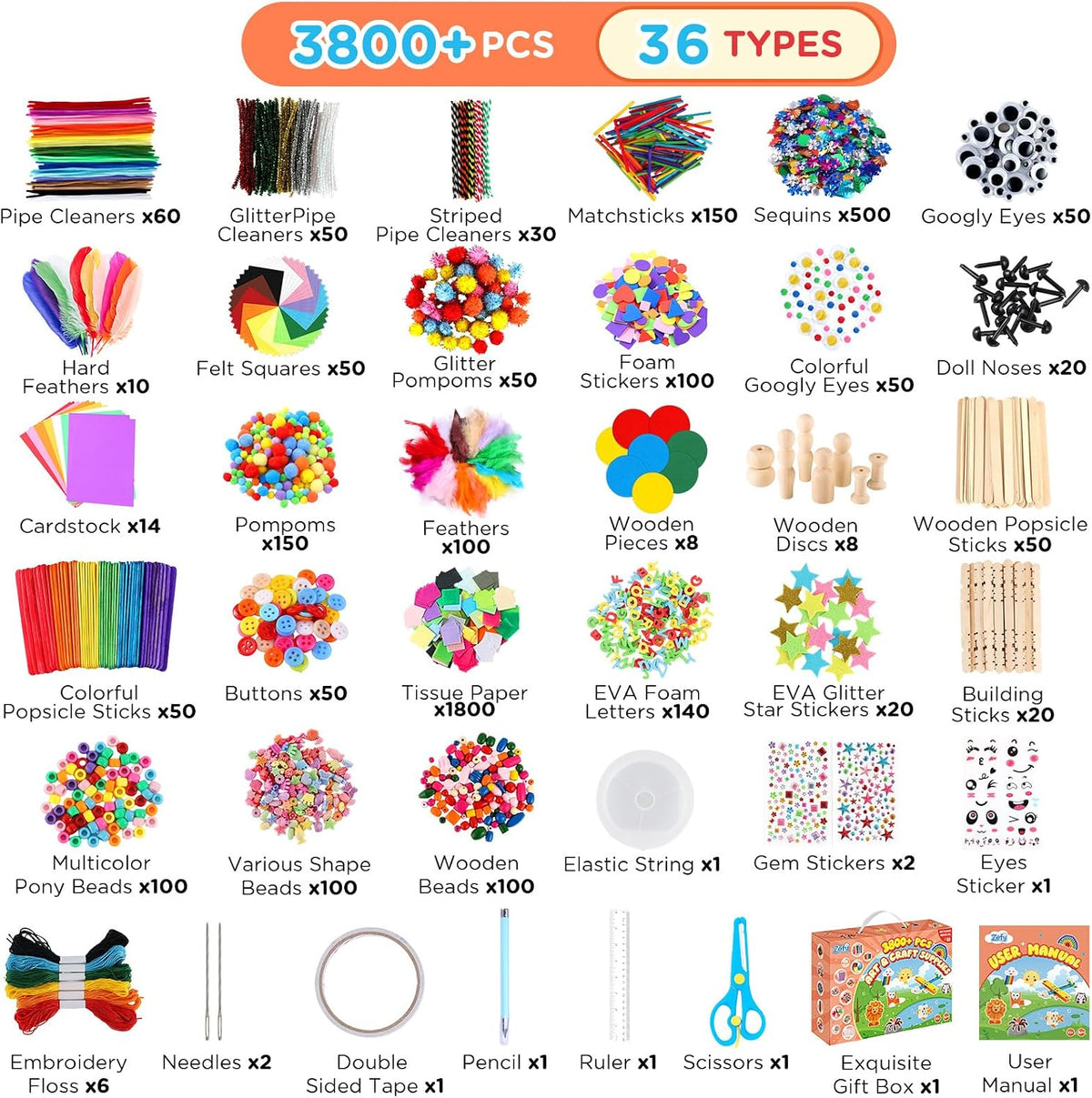 Zefy 3200+ Pcs Arts and Crafts Supplies for Kids - 3847 pcs - image 2