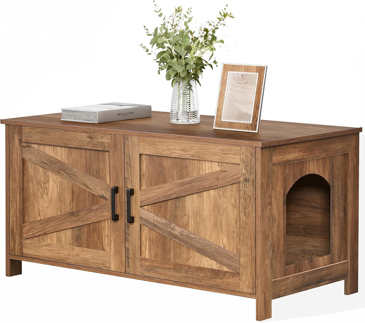 31.5" L Cat Litter Box Enclosure with Barn Door - 39.4"L / Rustic Walnut