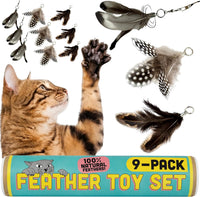 Forever Stick Refill 9-Pack, Feather Cat Wand Toy Attachment – Essentials for Cats - Feather Toys Refill 9-Pack