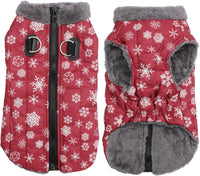 Fleece Dog Jacket for Small Dogs, Puppy Coat with Harness - Snow Pattern / X-Large