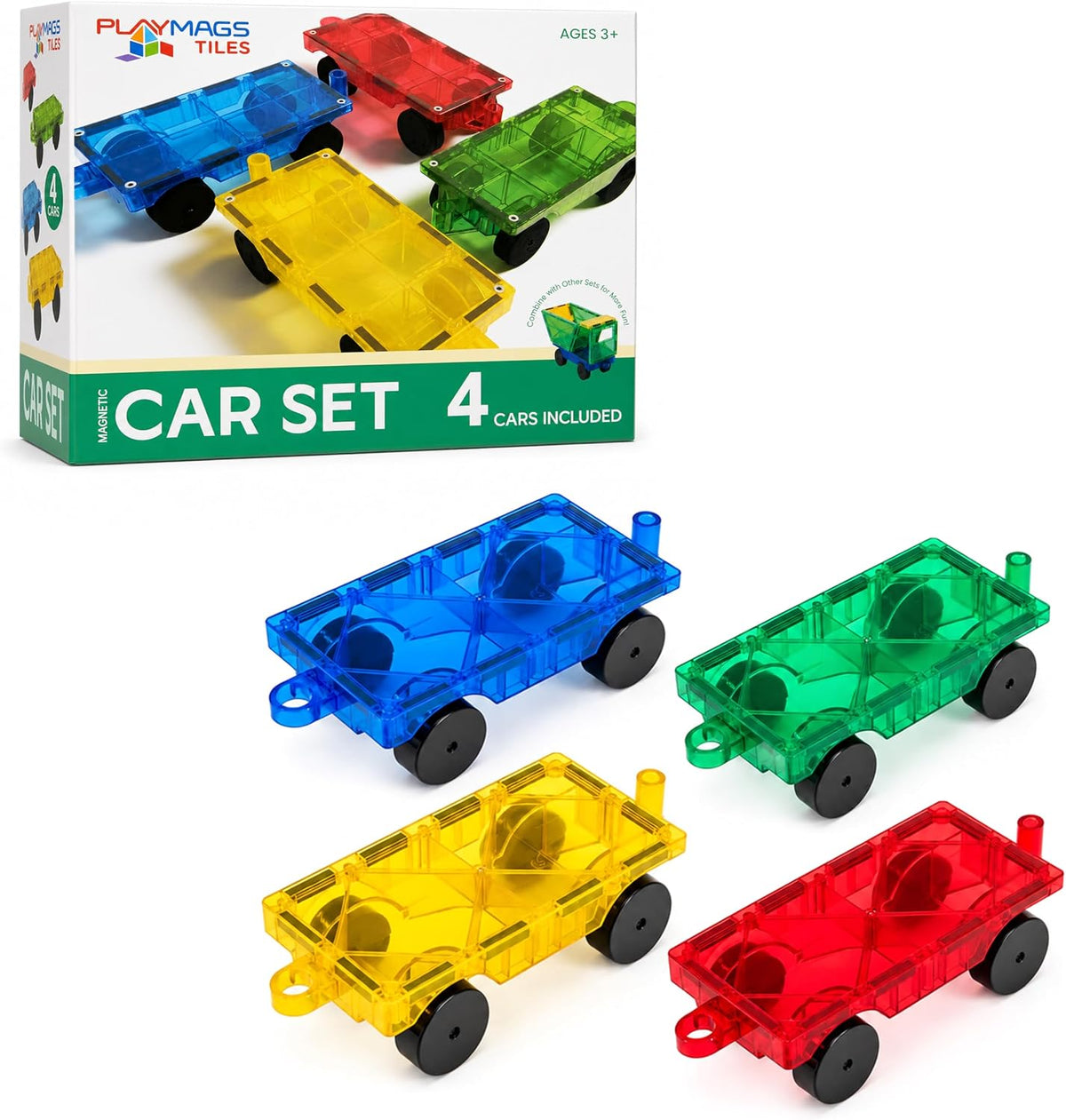 Playmags Large Magnetic Figures Community Set of 15 Pieces - 4. Add-On 4-Piece Car Set