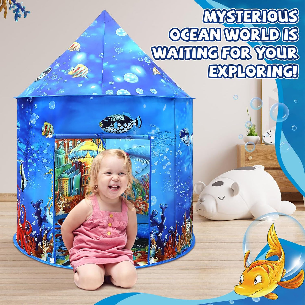 KAIVEE ocean kids play tent with mermaid, whales and sea turtles print - view 10