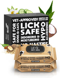 G.A.S Lick-Safe Daily Pet Wipes for Dogs and Cats, Unscented - 1 Count (Pack of 200) / Grooming Wipes