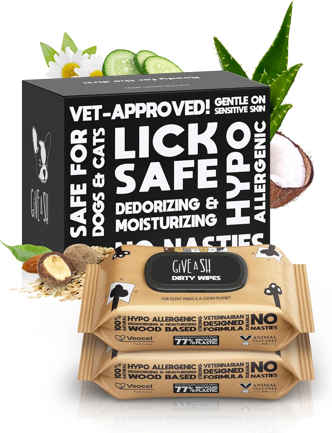 G.A.S Lick-Safe Daily Pet Wipes for Dogs and Cats, Unscented - 1 Count (Pack of 200) / Grooming Wipes