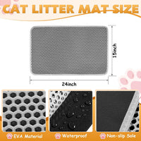 Cat Litter Mat 24"x15", Double Layer Waterproof Litterbox Mat - 24*15 Inch / Gray - image 2