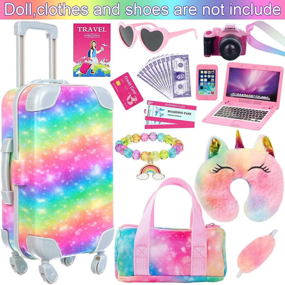 K.T. Fancy 23 PCS 18 Inch Girl Doll Accessories Suitcase Luggage - Rainbow Tie-Dye Suitcase - image 2