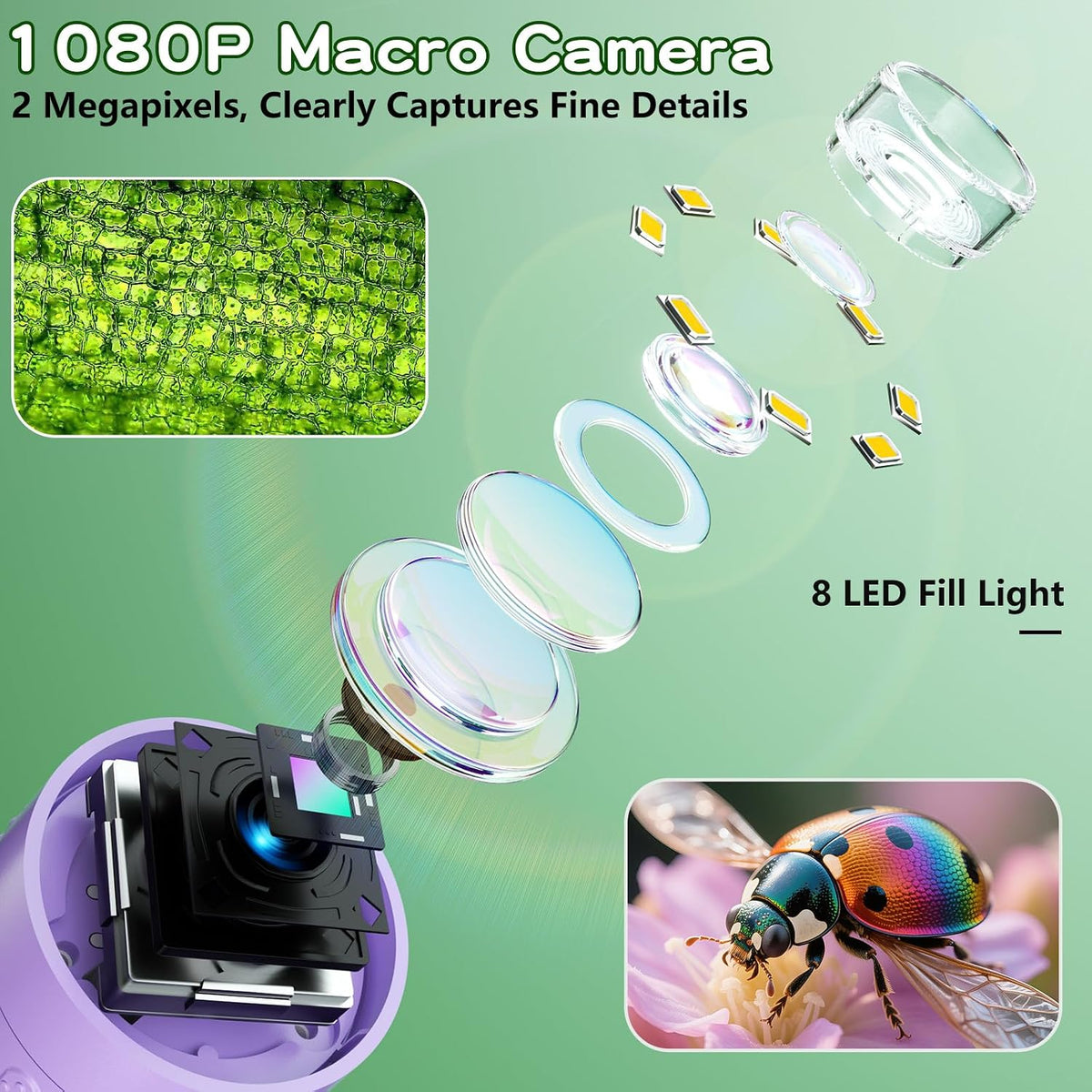 Odatay 1000X Digital Kids Microscope Kit with 12 Slides & 2" Screen - Purple - image 3
