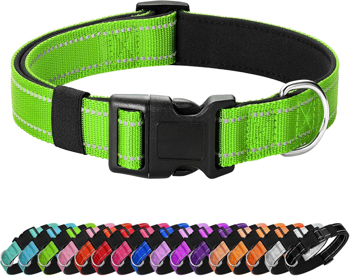 Reflective Dog Collar, Adjustable Nylon for Medium Dogs - Green / S:width 5/8"neck 10.5-16"
