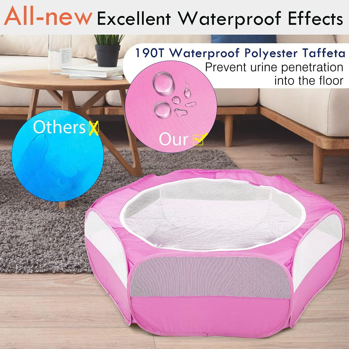 Pawaboo Small Animal Playpen, Waterproof Portable Pet Cage Tent - Rose Red / 1 - image 4