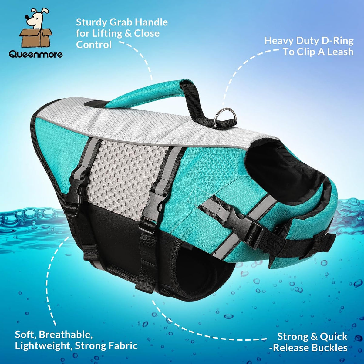 Dog Life Jacket, Small Float Vest for Swimming Boating Kayaking - Small / Peacock Green - image 2