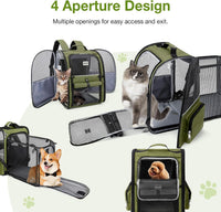 Cat Carrier Backpack, Expandable Pet Carrier with Sun Shade & Full Front Opening, Breathable Mesh - Dark Green / XL-Mesh Window - image 4