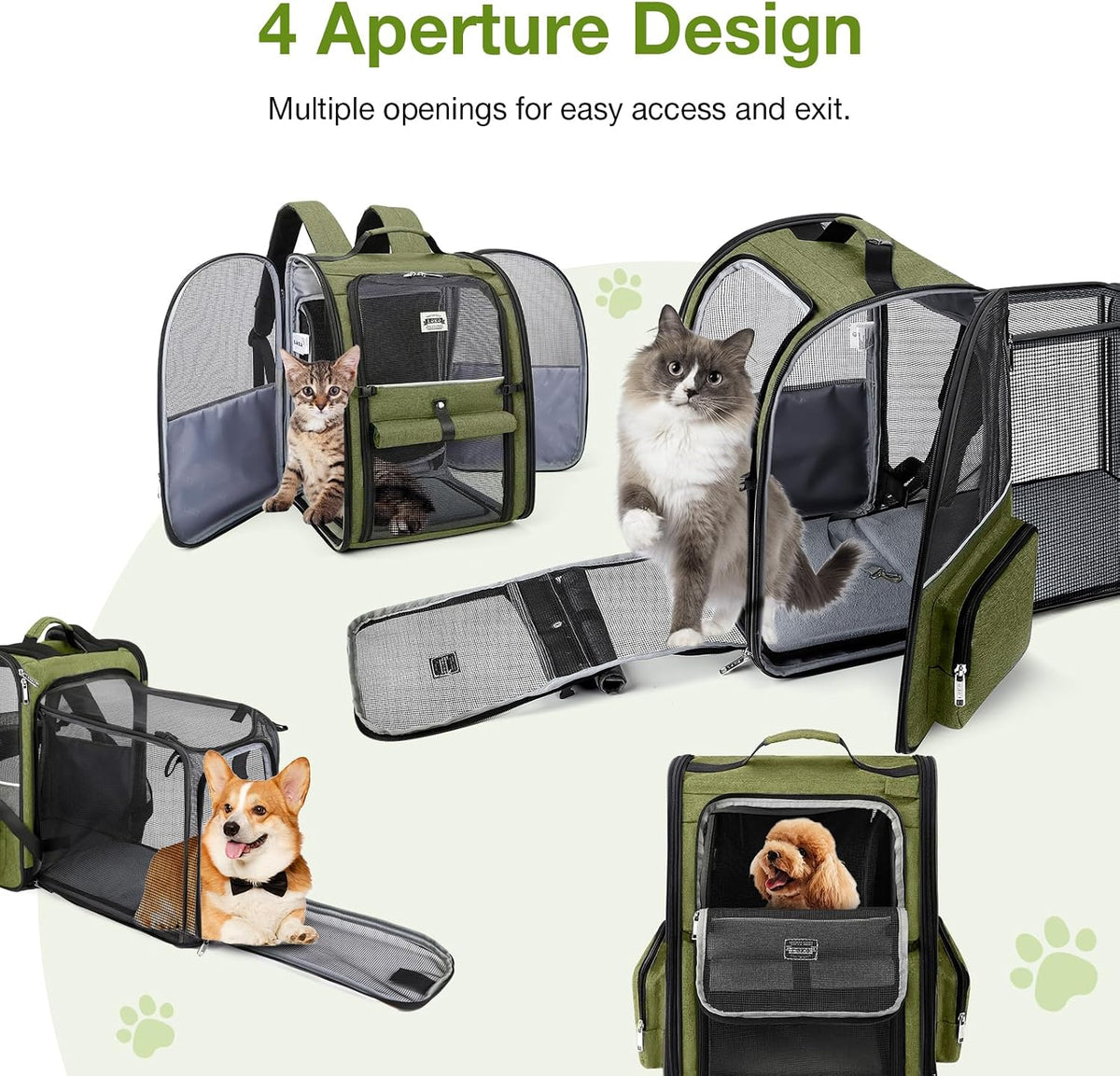 Cat Carrier Backpack, Expandable Pet Carrier with Sun Shade & Full Front Opening, Breathable Mesh - Dark Green / XL-Mesh Window - image 4