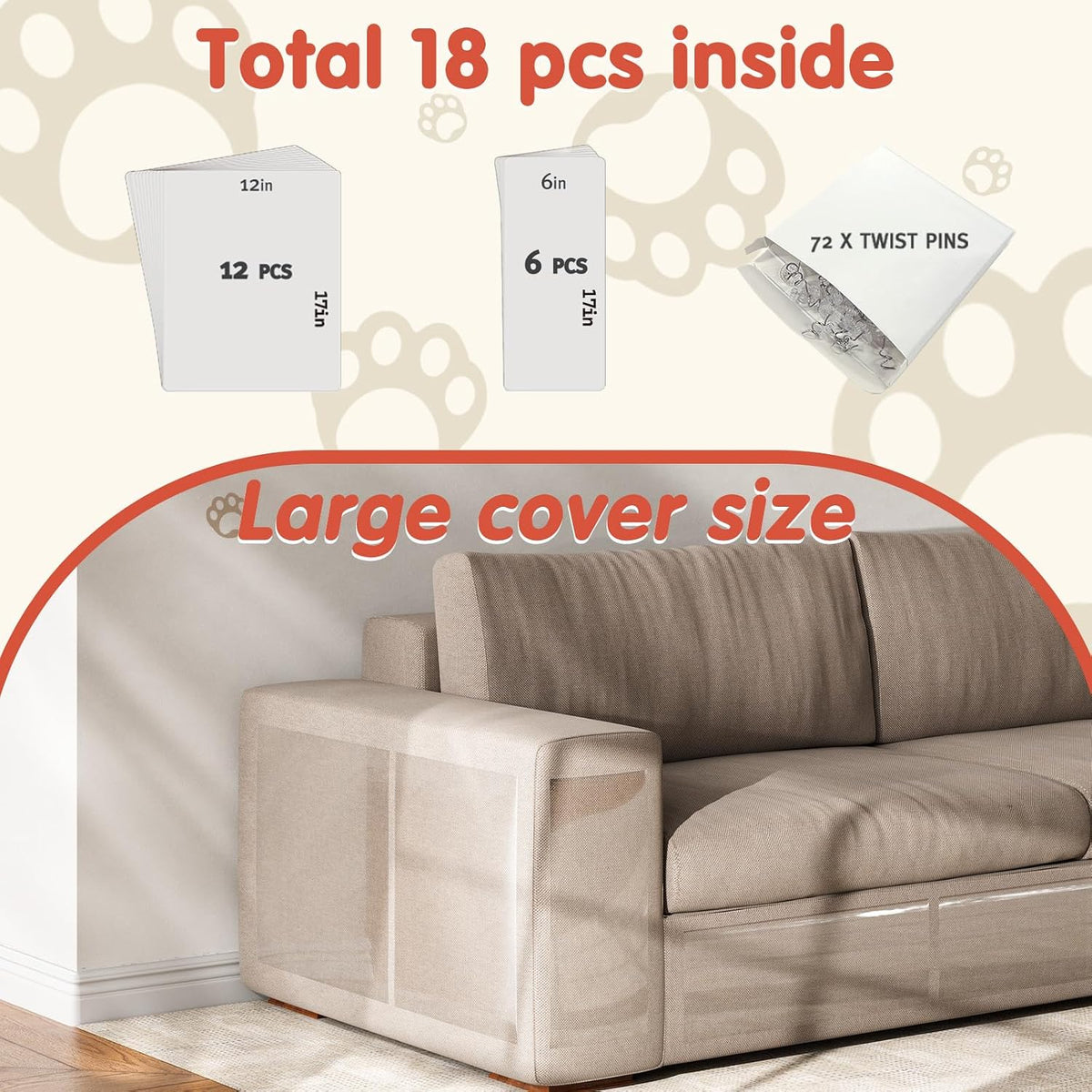 Secopad 18 PCS Cat Scratch Furniture Protector, Couch Protector - 17IN (Pack of 2) - image 3