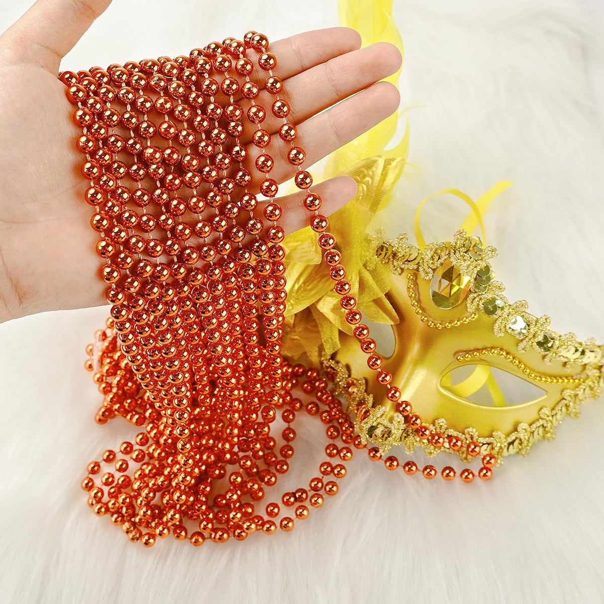 ZZYFGH 12 PCS Bead Necklace, 33'' Mardi Gras Beaded Necklaces – Fun for Kids & Family - Orange - image 4