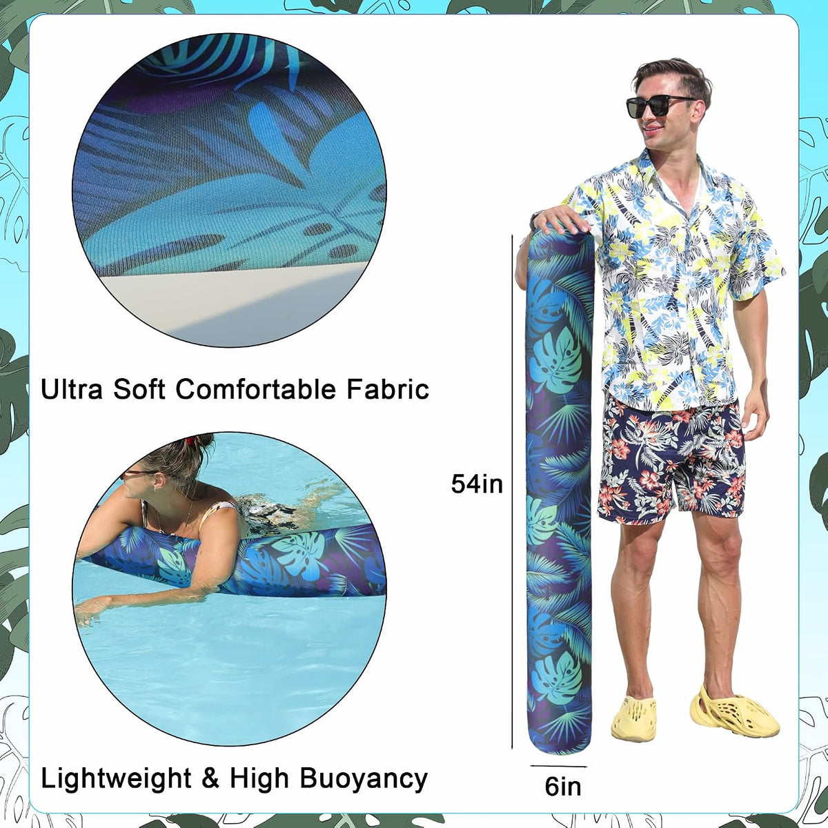 FindUWill 2-pack inflatable fabric-covered pool noodles in blue and green flower print - view 8