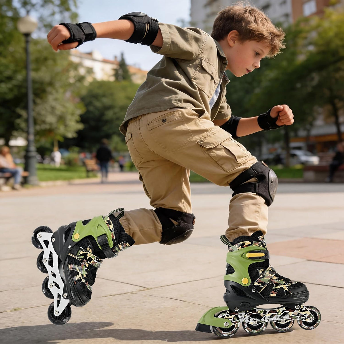 Kuxuan Boys Adjustable Inline Skates with Light up Wheels for Kids - Sand / Medium(Kids 13-3 US) - image 4