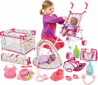 deAO Baby Doll Stroller Nursery Pretend Play Toy Set with Play Mat - Black