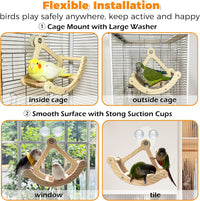 Bird Perch Toy, Wooden Interactive Rocking Parakeet Toys and Perches – Essentials for Birds - Natural Wood / Cage and Suction Cup Installation - image 2