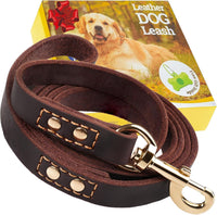 ADITYNA Leather Dog Leash for Large, and Small Dogs - L - 6 ft x 3/4 inch / Brown - Gold Colored Clasp