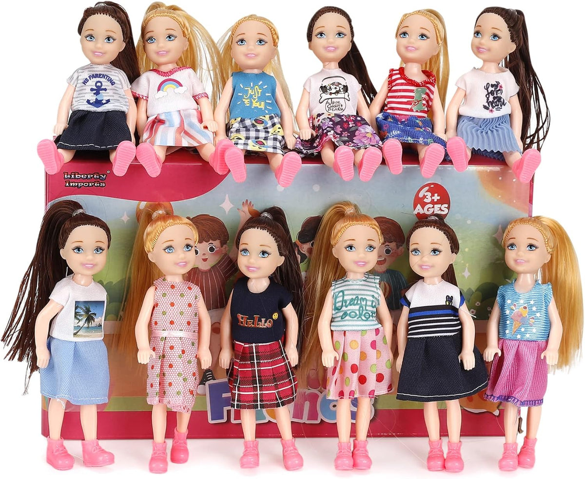 Liberty Imports 12 pack mini doll party favors, poseable toddler dolls with outfits in boxes - view 2