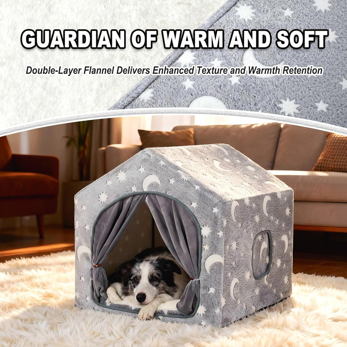 Indoor Dog House, Soft Warm Glow Dog Cave for Medium & Large Dogs – Essentials for Dogs - XL (29"×29"×29") / Grey - image 2