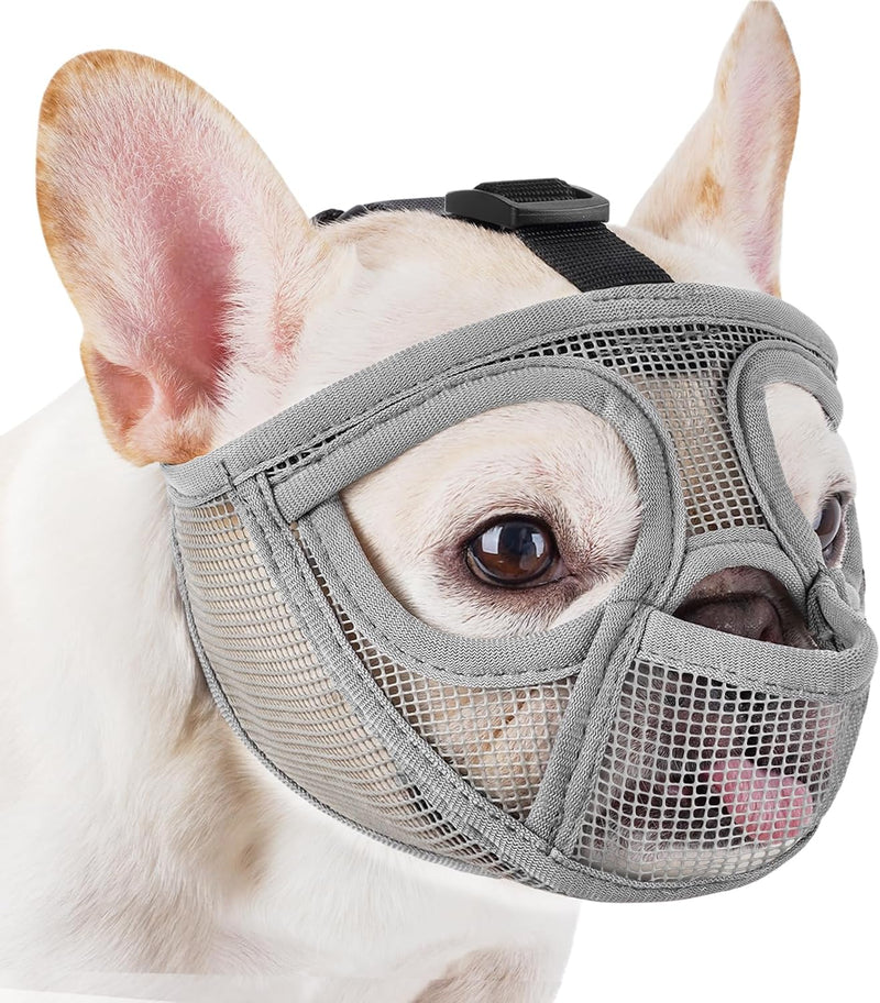 Mesh Short Snout Dog Muzzle with Anti-Eating Design for Frenchie – Essentials for Dogs - Grey / S [Head Cir: 15"-17.5"]