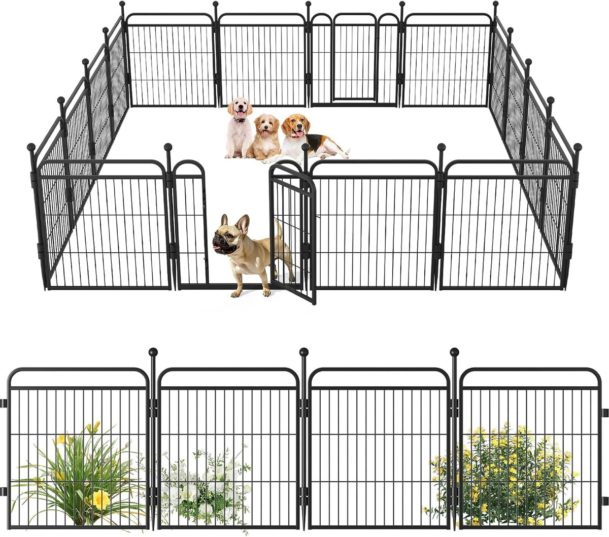 Gardner Pet Dog Playpens, 24" H 16 Panels Dog Pen Outdoor/Indoor Dog Fence Exercise Pen for Small - Black / 16 / 24"H
