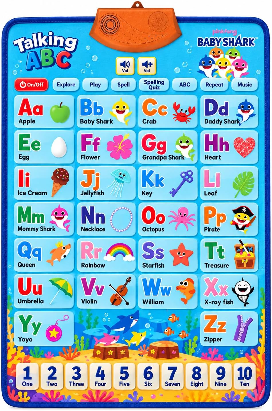 Just Smarty Interactive Alphabet Wall Chart, ABC & 123's, Blue – Fun for Kids & Family - Baby Shark