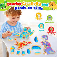 FQKIOMY magnetic wooden dinosaur building blocks in bright colors for kids 3-5 - view 8