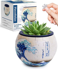 PieceRelax Unique 3D Puzzle Planter, 80 Plastic Pieces [K1101] - Hokusai - the Great Wave of Kanagawa
