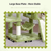 Cat Tree for Indoor Cats, 71'' (180cm) Multi-Level Cat Tower for Large Adult, Sturdy Cat Tree House with 2 Scratching Boards 7 Posts, 2 Plush Perches/Condos, Hammock, Green GCT032GR