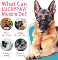 LUCKYPAW Dog Muzzle, Mesh Muzzle for Large Medium Small Dogs, Soft Mouth Guard for Biting Chewing, Breathable Mouth Cover with Adjustable Hook and Loop for Training, Grooming(Black, XS)